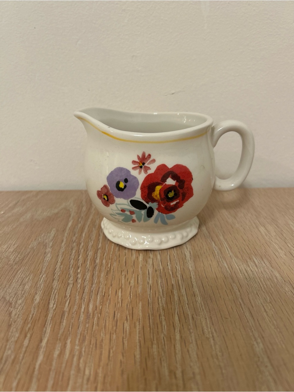Pioneer Woman Floral Ceramic Creamer Pitcher in White with Red & Purple Blooms